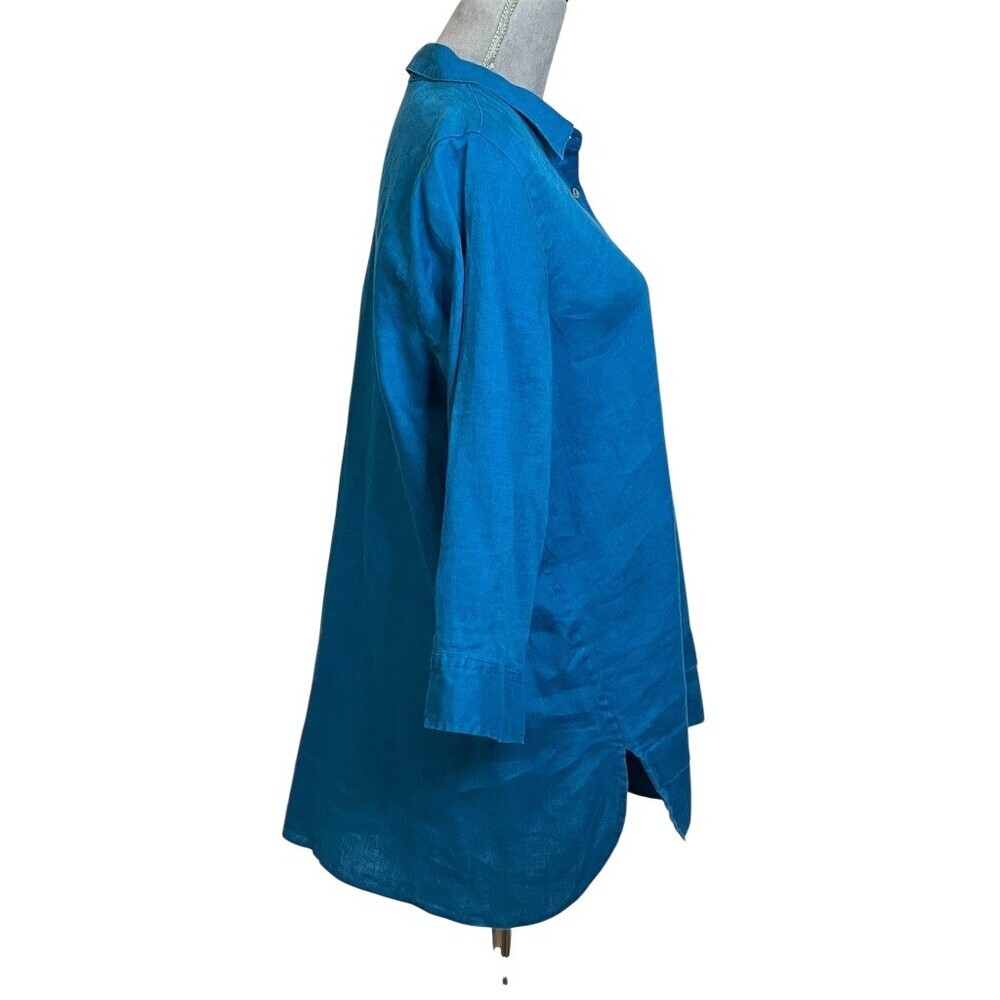 J. Jill 100% Linen Blue Tunic Top Womens M Breathable Beachy Summer Lightweight - Picture 7 of 11